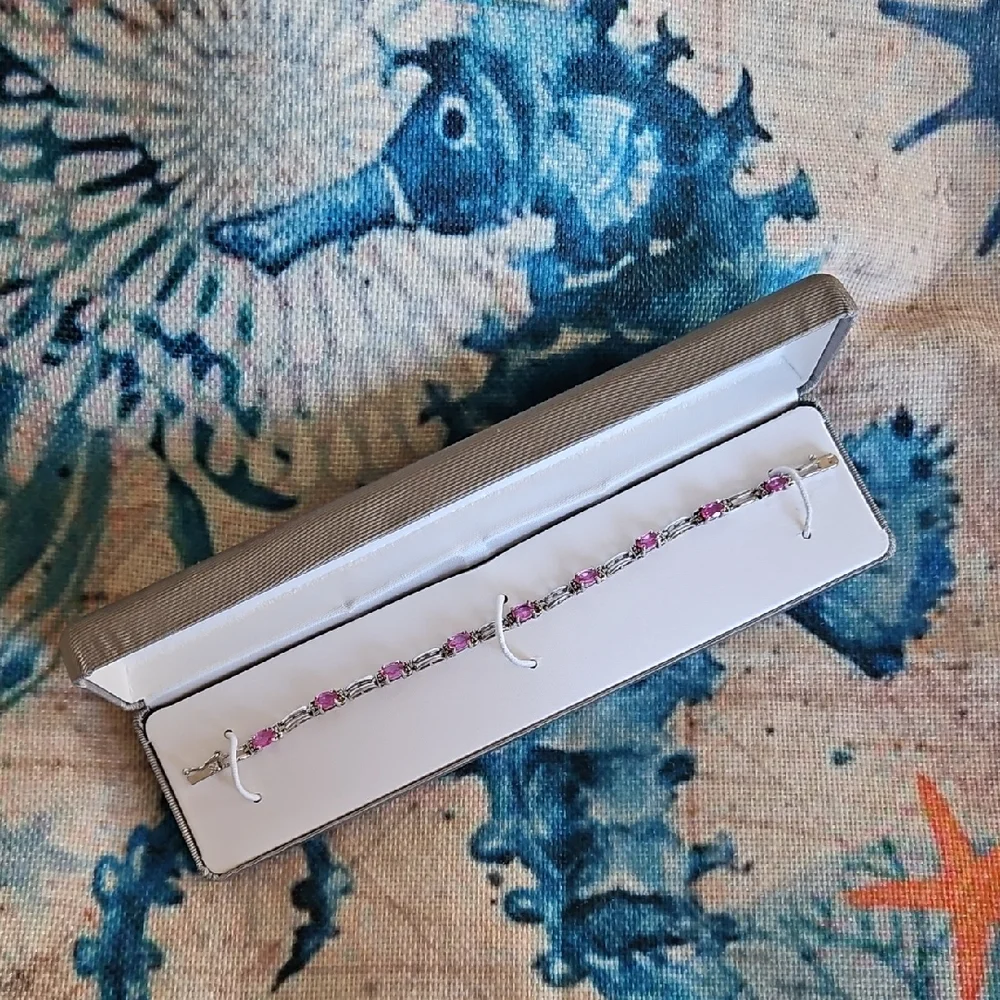 Signature Sterling Silver Pink Rhinestone Tennis Bracelet - Picture 4 of 16